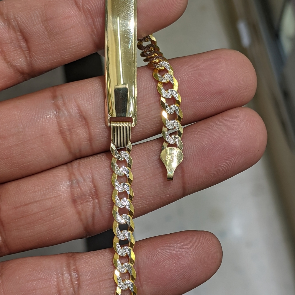 14kt Real Solid Gold Cuban Diamond Cut ID Bracelet